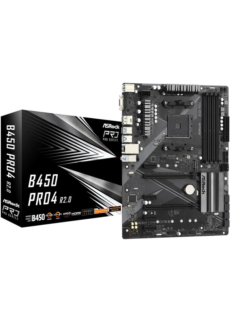 B450 PRO4 R2.0 (AM4/B450, 4*DDR4, PCIex16, DP, HDMI, VGA, 6xSATAІІІ, M.2,GLan, 8ch, ATX) ASRock (315799304)
