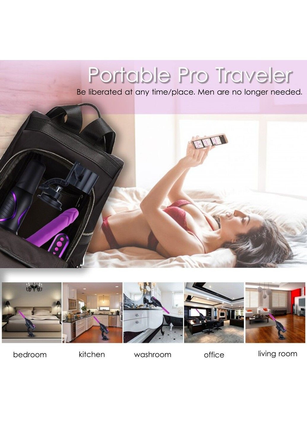 Високомобільна смарт секс-машина Pro Travel APP з фалоімітатором, присоска, пульт ДК Hismith (316231709)