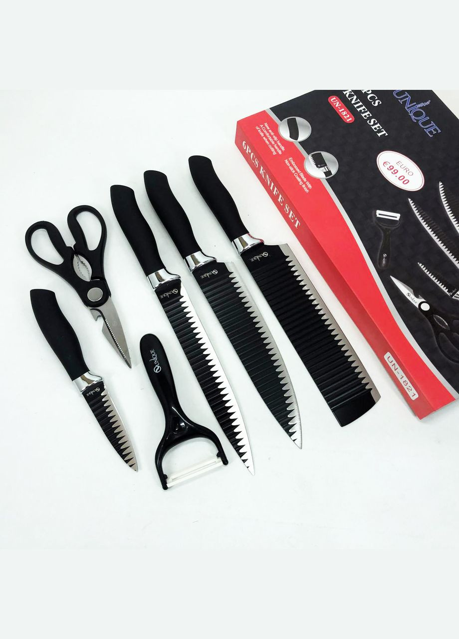 Набір якісних ножів для дому UNIQUE UN-1821 6 шт, Кухарські кухонні ножі набір, Хороші ножі FL-385 для кухарів Genuine (349512127)