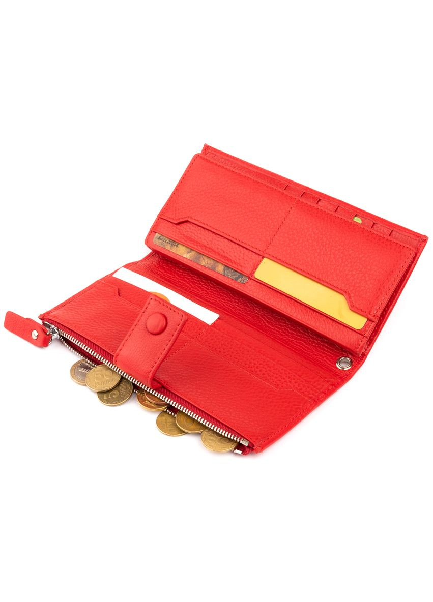 Жіночий гаманець Шкіряний на хлястиці з кнопкою з монетницею 19281 Червоний st leather (306881628)