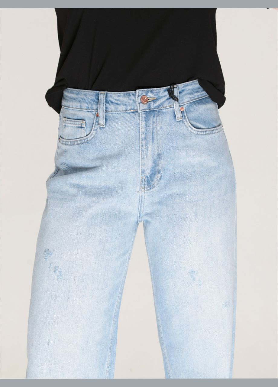 Джинси жіночі блакитні прямі від стегна з високою посадкою Релакс Cracpot - (322999549)