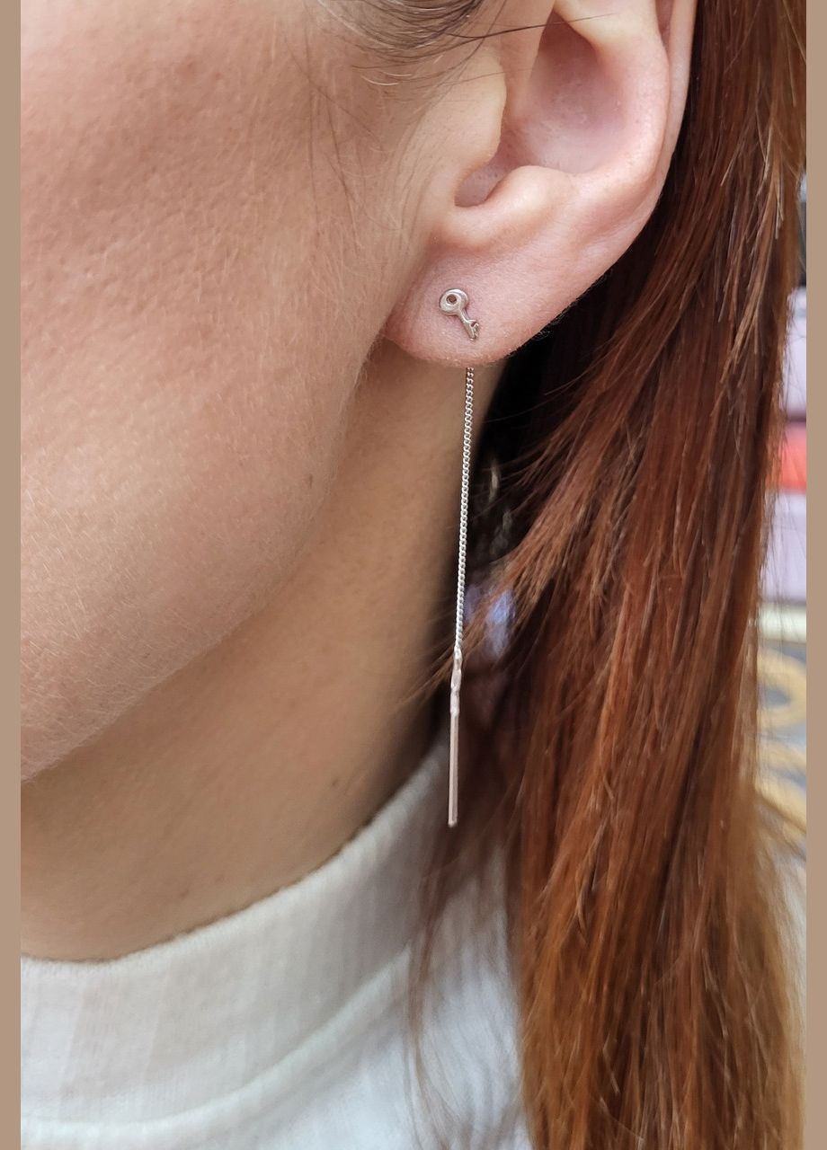 Срібні сережки протяжки ланцюжки Ключик та Замок без каміння срібло 925 проби Родованное 5442/1р 0.90г No Brand (306743479)