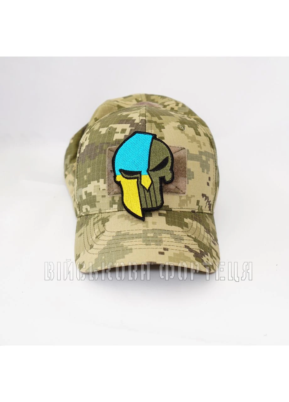 Нашивка ВСУ на липучке Вышитый шеврон Спартанский череп | Military patch green Колорит (355949989)