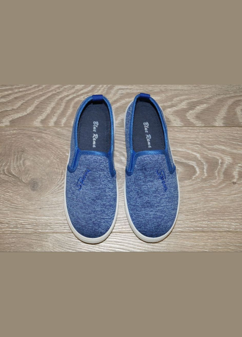 Синие слипоны для мальчика синие Blue Rama с вышивкой, с белой подошвой, с логотипом