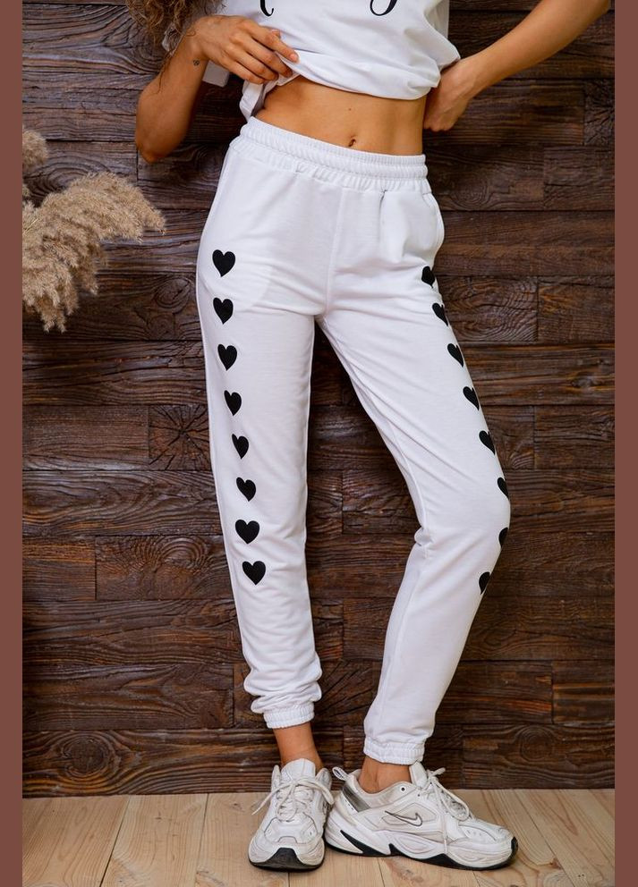 Жіночі спортивні штани, з принтом Серце, колір білий, Ager (266815189)