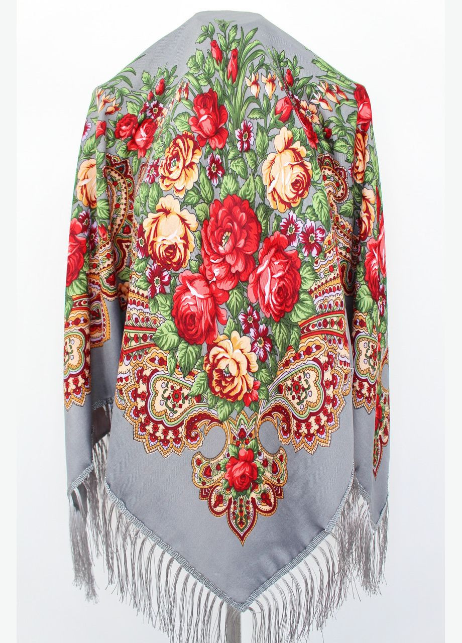 Хустка в народному стилі "Романтичні квіти" Сіра 621001 Husta (322502277)