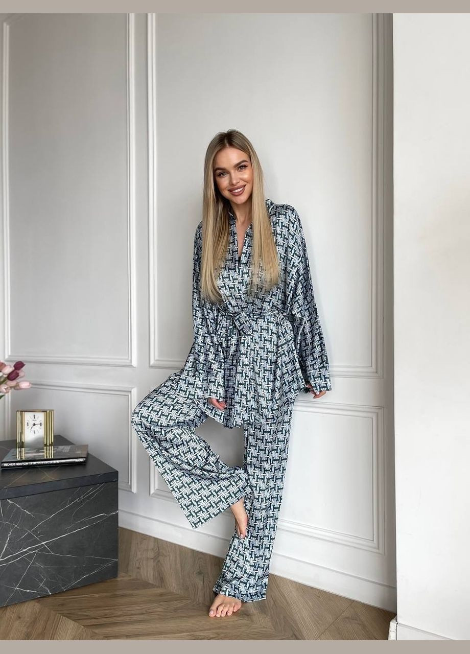 Жіночий брючний шовковий костюм у піжамному стилі оверсайз No Brand (323167370)