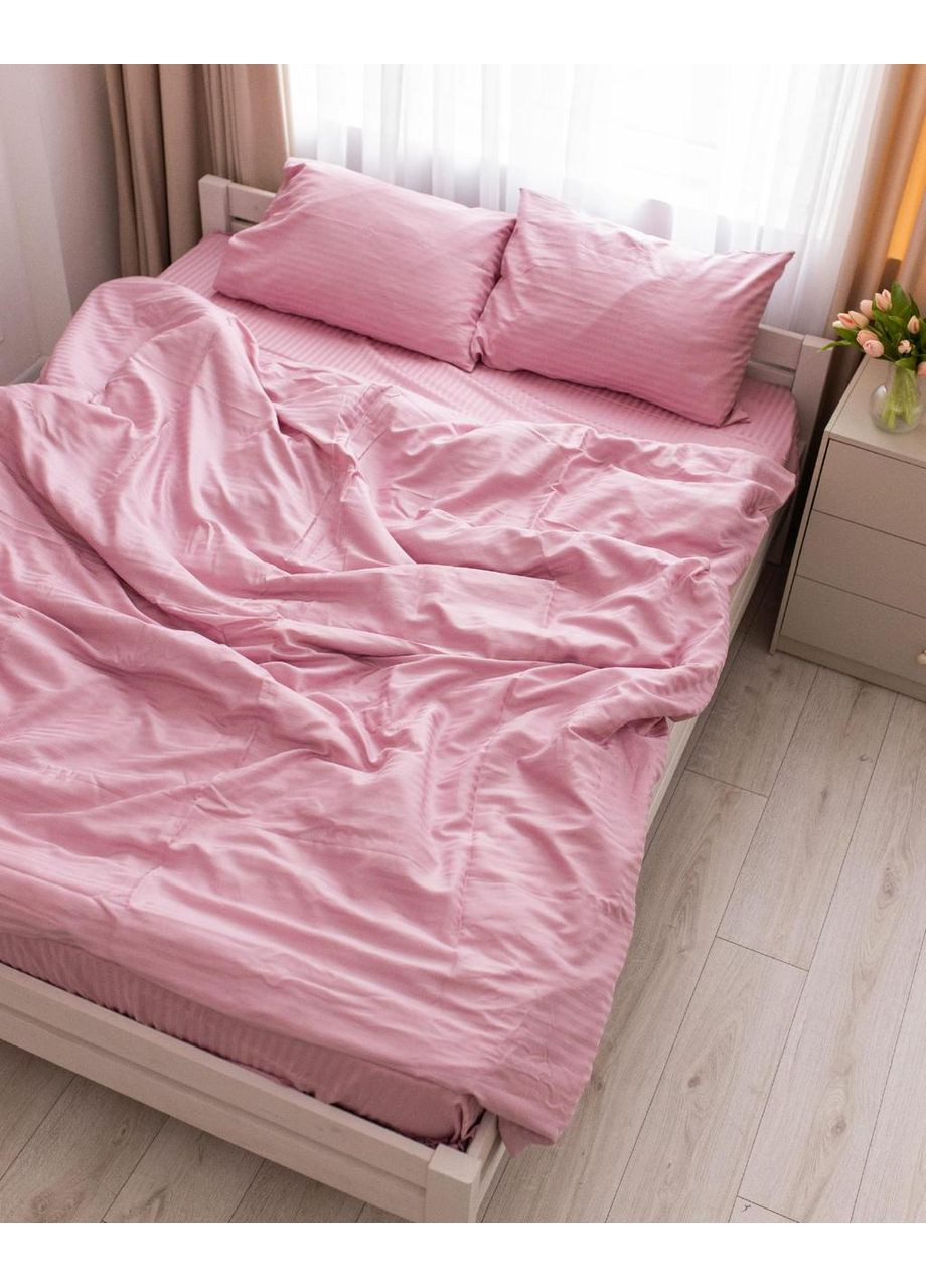 Постельное белье с резинкой Светло-розовая страйп сатин PREMIUM Полуторный размер, наволочки 70/70 No Brand (364219777)