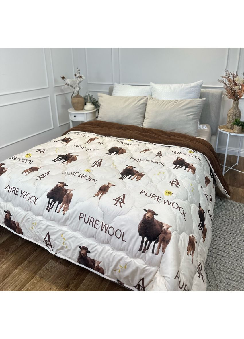 Ковдра двоспальна відкрита двостороння з вовни Pure Wool 21446 175х215 см шоколадна Arda (365964076)