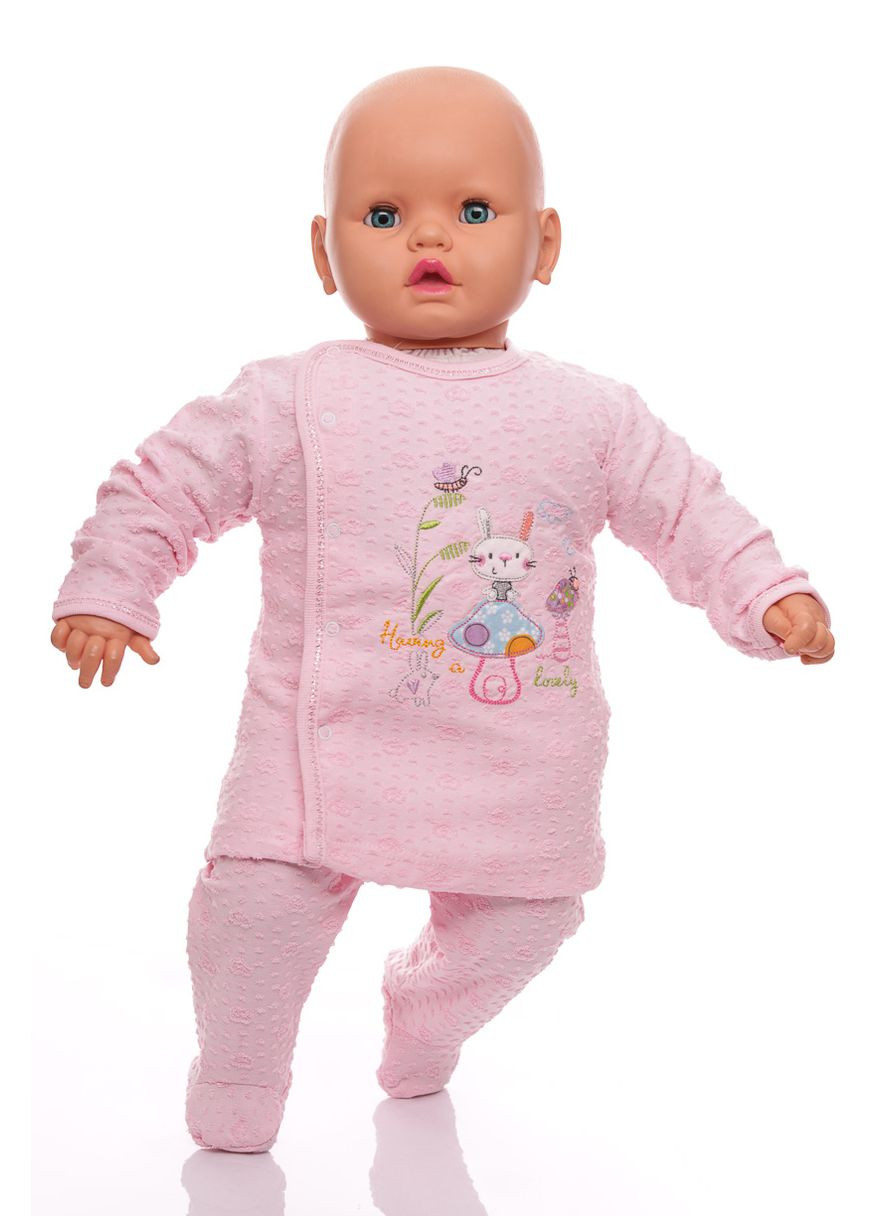 Комбинированный демисезонный костюм с длинным рукавом для девочки трикотажный с зайкой розовый 68 см (33108) BABYKROHA