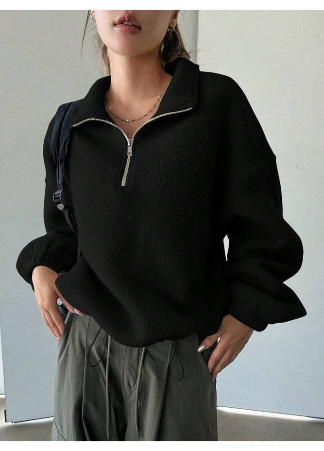 Чорний світшот жіночий флісовий Style Point однотонний без декору (362894692)