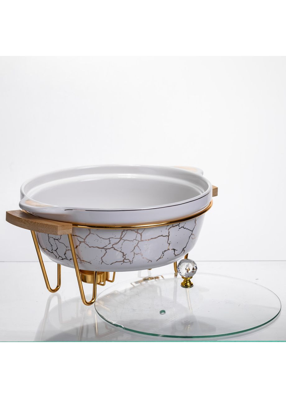 Мармит фарфоровый настольный круглый 2 (л) с подогревом Белый мрамор LC-712 Yiwu (370675524)