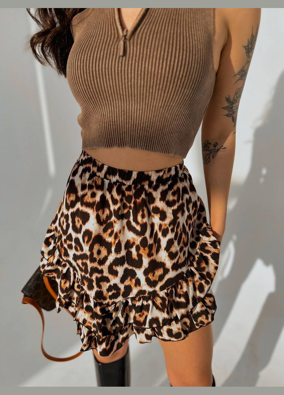 Коричневая повседневная, вечерний, кэжуал однотонная женская юбка FINO Mode