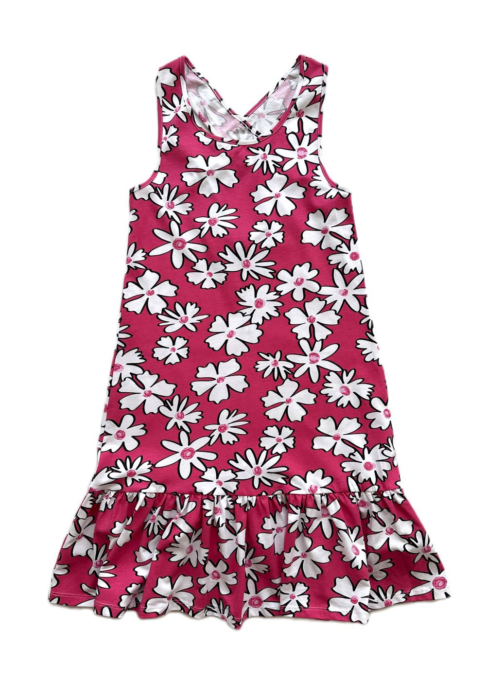 Розовое платье-сарафан трикотажное в цветы розовое 2000-71 (152 см) OVS (292395738)