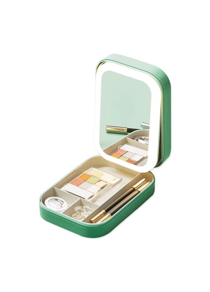 Портативный кейс органайзер для косметики с зеркалом на крышке и LED подсветкой Comod-Case CC-9878 Green No Brand (363555634)