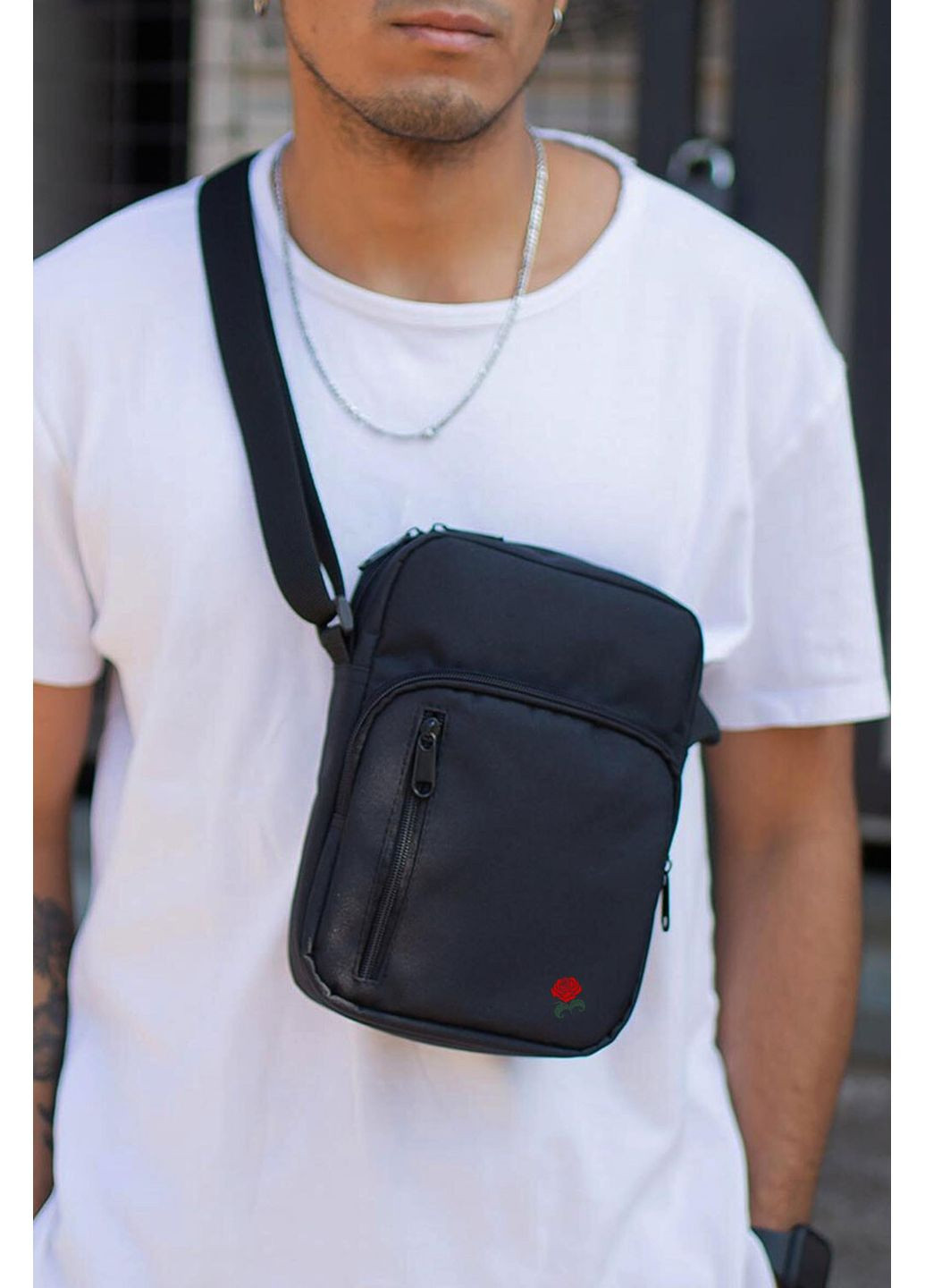 Чоловіча Сумка Месенджер Барсетка Через Плече з Принтом Rose Black Without (360641842)