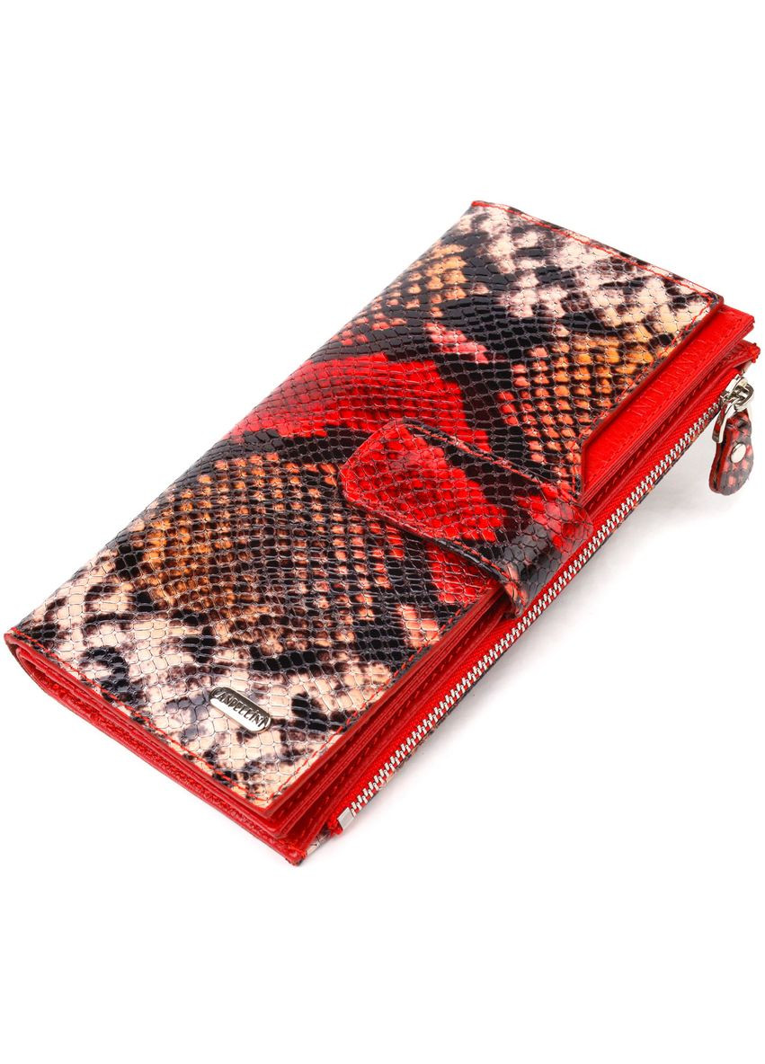 Функциональный женский кошелек из натуральной кожи с тиснением под змею 21638 Разноцветный Canpellini (298920812)