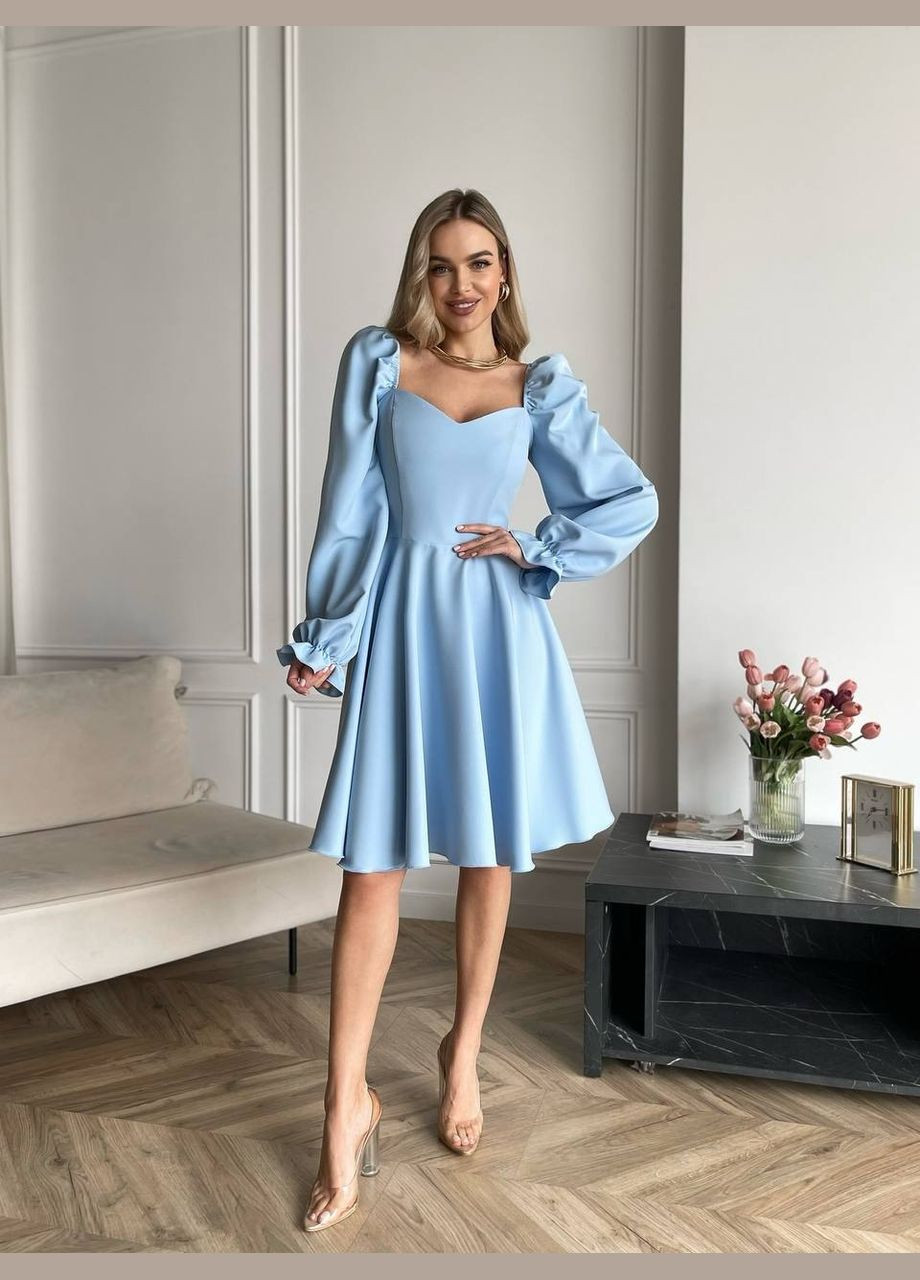 Блакитна класична сукня мiнi блакитного кольору 30908 кльош Fashion однотонна