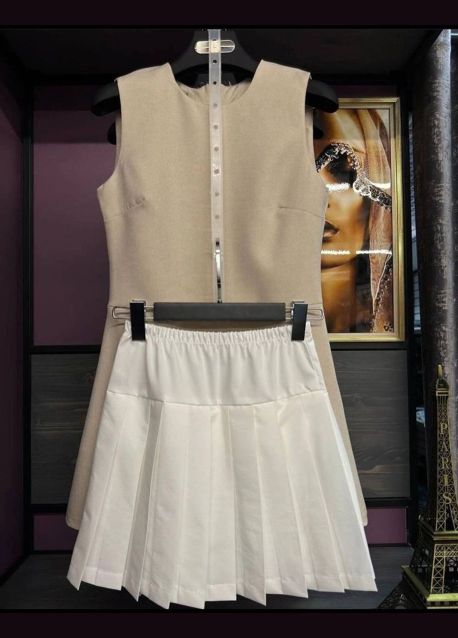 Бежева ділова, повсякденний, кежуал трендова сукня двійка з окремою спідничкою Vakko однотонна