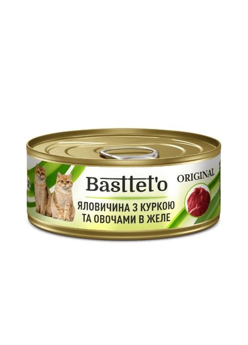 Basttet'o Original для кошек Говядина с курицей и овощами в желе, жб 85 г Basttet`o (290851499)
