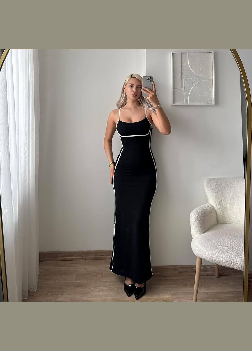 Черно-белое вечернее платье женское Україна однотонное