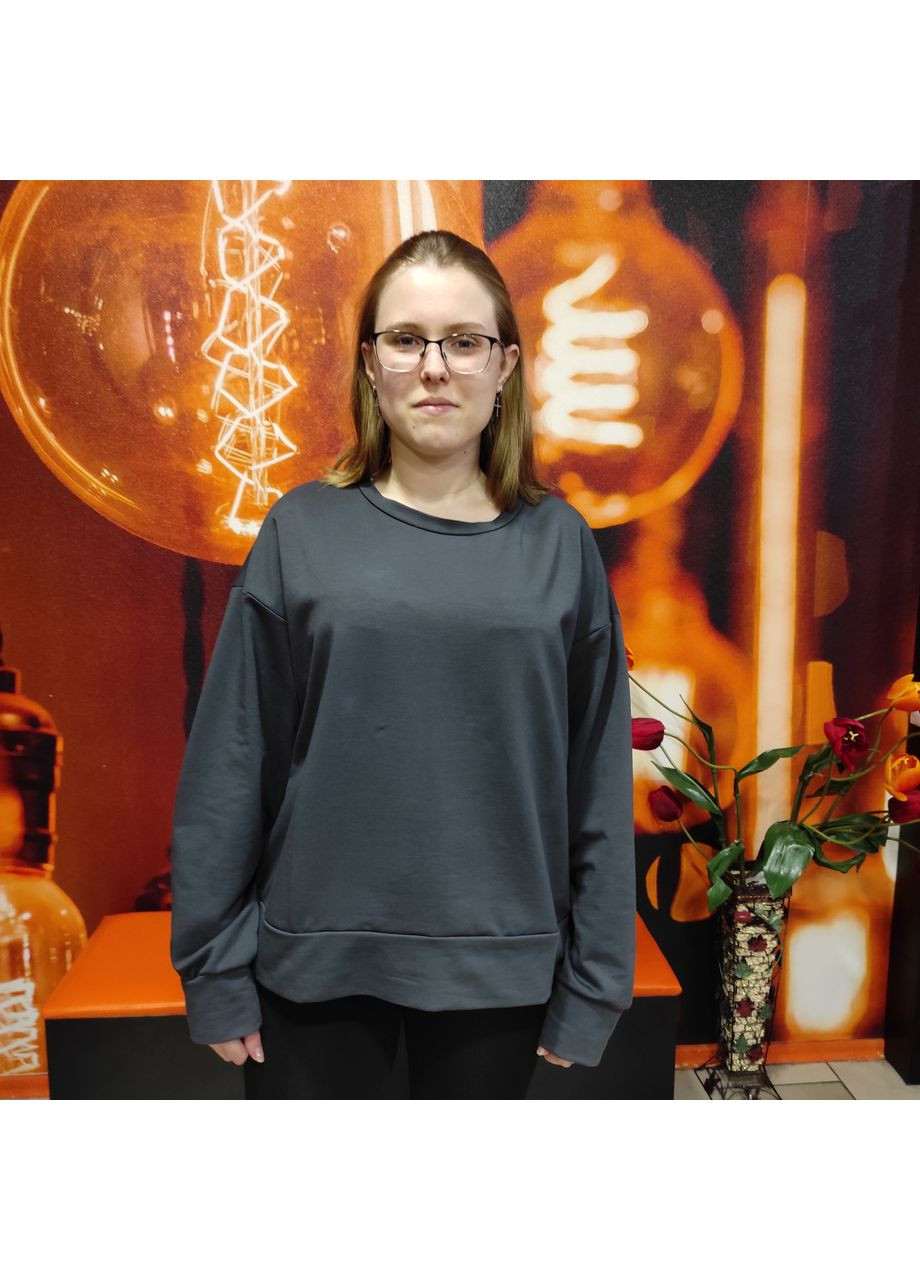 Сірий толстовка жіноча двонитка спущений рукав 46/48 темно-сіра AKSAN