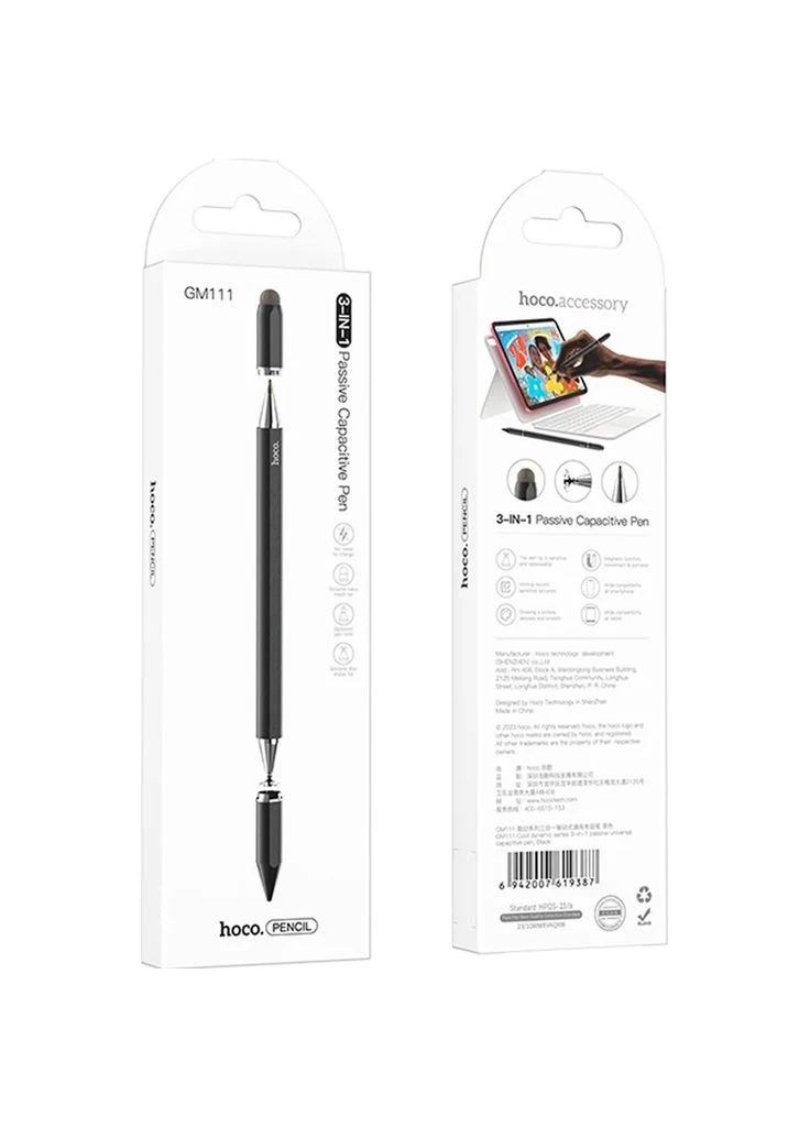 Стилус GM111 Cool Dynamic series 3в1 Passive Universal Capacitive Pen Black [105626] Hoco (399211664)