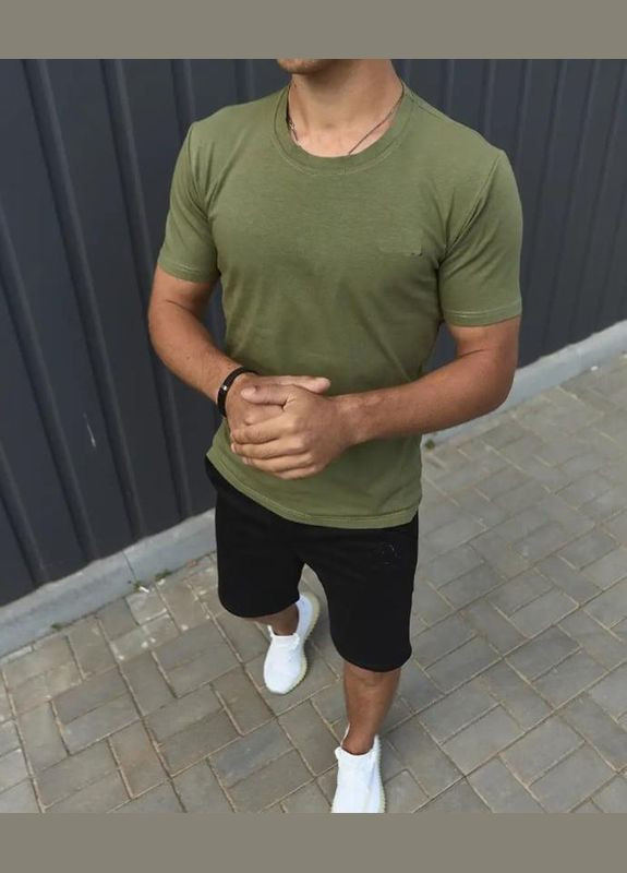 Хакі (оливкова) 2 в 1 футболка + шорти тканина стрейч високої якості No Brand