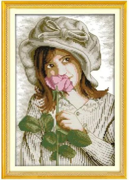 Набор для вышивания по нанесённой на канву схеме "A girl who smells flowers". AIDA 14CT printed, 26*35 см Joy Sunday (313613508)