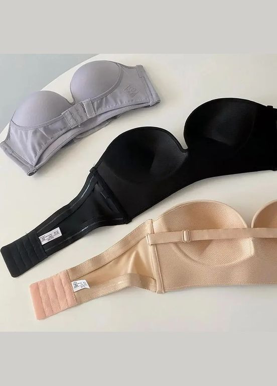 Чёрный балконет бюстгальтер бандо с push-up с застежкой спереди без шлеек, бюстгальтер пуш-ап No Brand