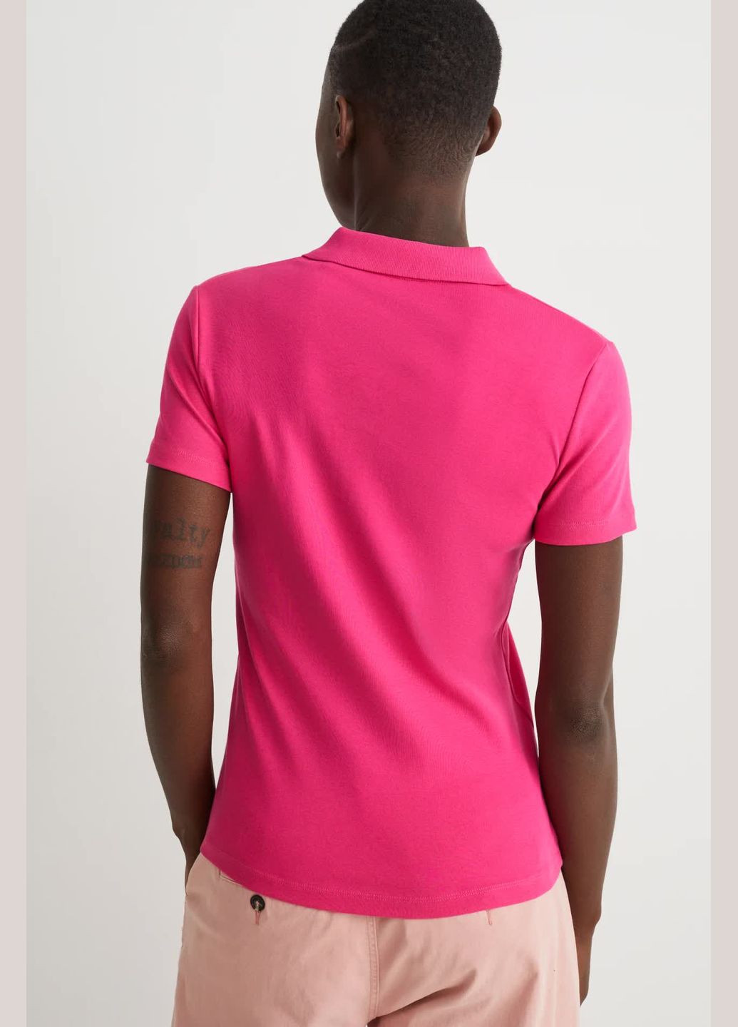 Розовая женская футболка-поло из хлопка C&A однотонная