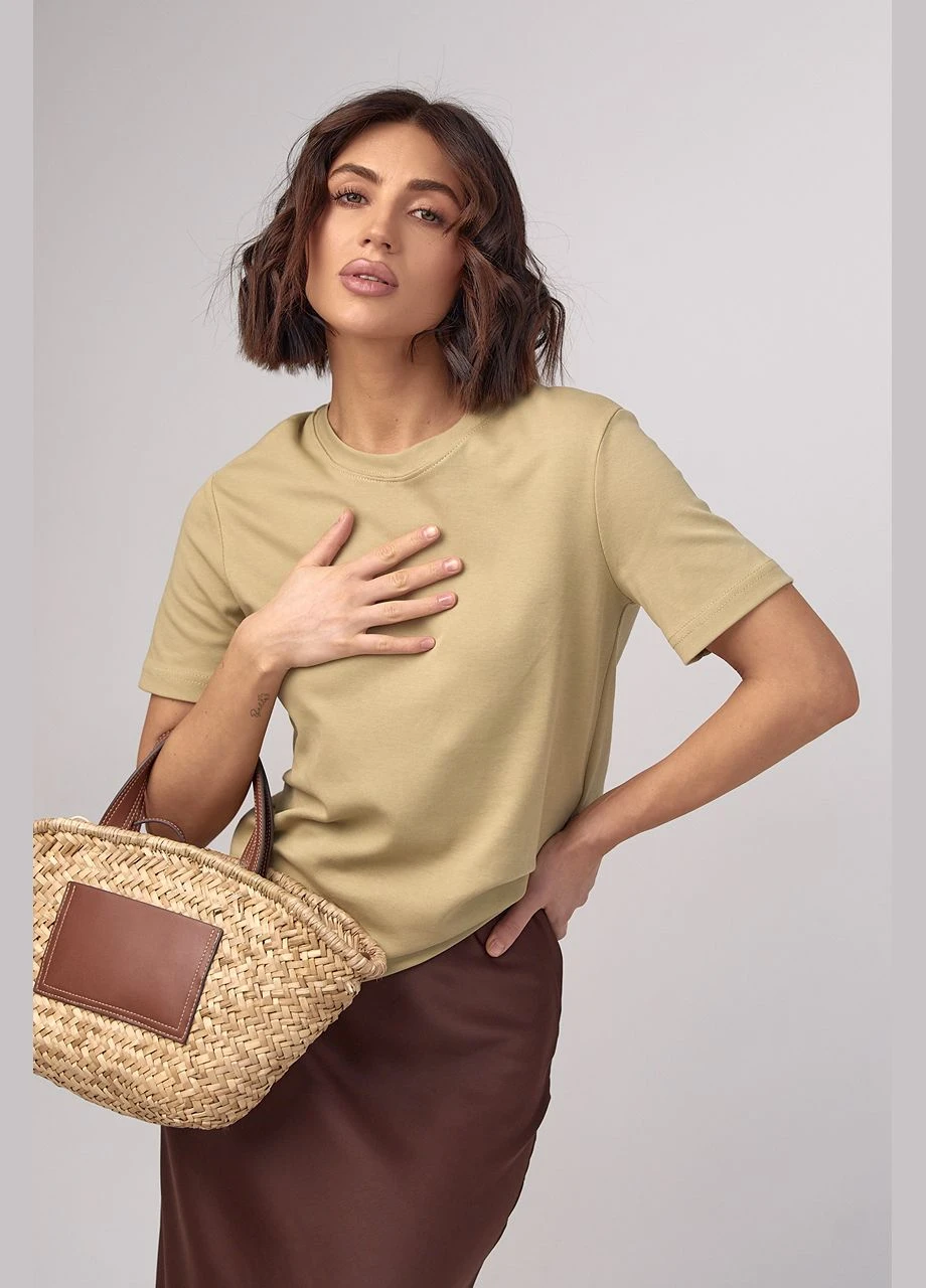 Базовая однотонная женская футболка - горчичный Lurex - (293292939)