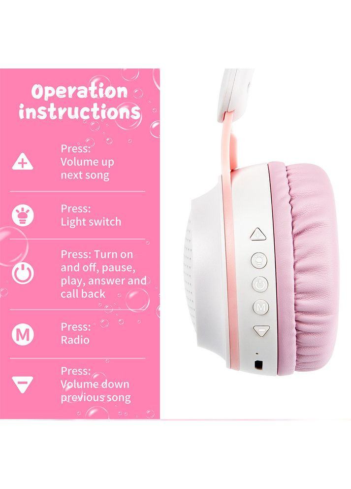 Беспроводные наушники с ушками кролика, микрофоном и LED-подсветкой KE-1 (Белая пудра) Atd (349824257)