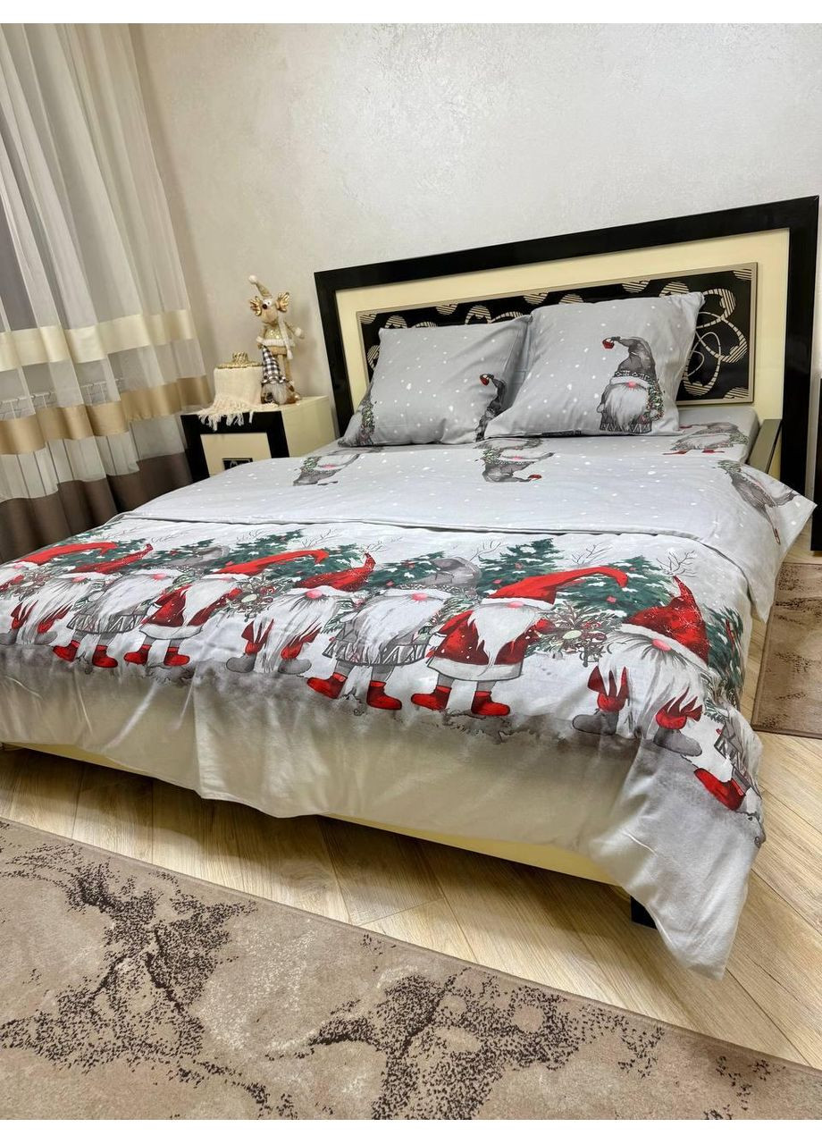 Постельное белье новогоднее Двуспальное Пакистанская байка 180 x 220 см 4700 Серое 50 х 70 см No Brand (362414396)