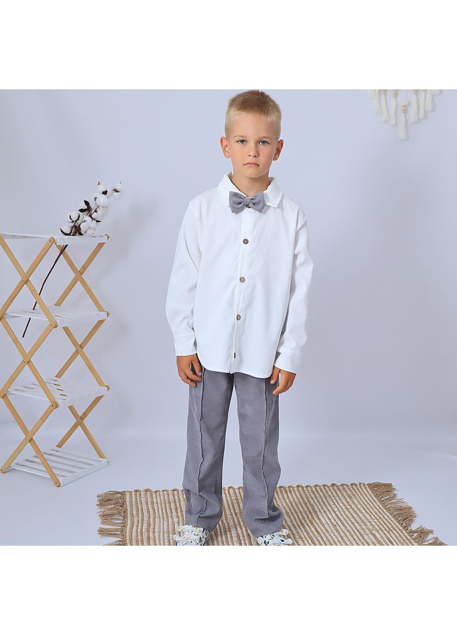 Комбінований демісезонний святковий вельветовий костюм для хлопчика/костюм до школи сорочка біла + штани сірі + метелик з сорочкою, брючний No Brand