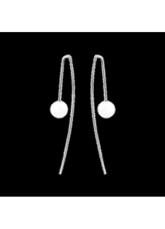 Срібні сережки протяжки Дужки з перлами Каштан (342335146)