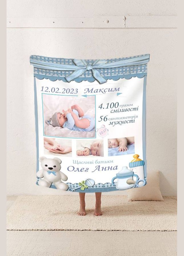 Плед 3D зі своїми побажаннями з метрикою Стильна колекція для маленького чемпіона на 4 фото 20222388_C 11581 80х100 см FlexDress (364496946)