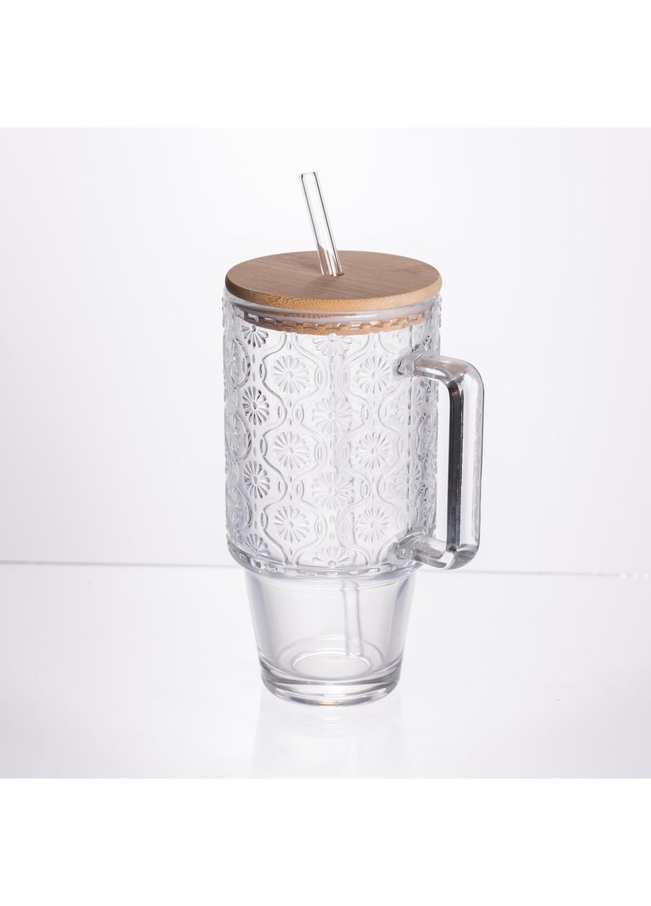 Кружка стеклянная с крышкой и трубочкой 750 (мл) чашка с трубочкой и крышкой на подарок HP-19-48N Yiwu (369623064)