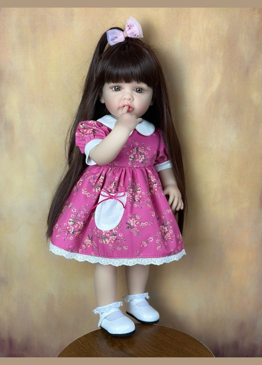 Большая виниловая кукла ручной работы с бантом в платье Baby Doll с настоящими волосами и красивыми глазами Reborn (305296031)
