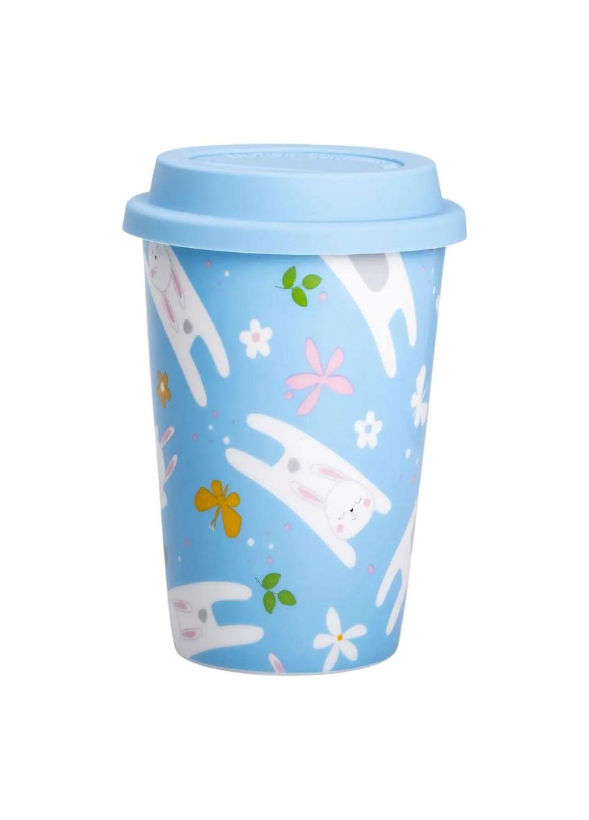 Фарфоровый стакан с силиконовой крышкой и отверстием для трубочки 420 мл RX-N240546BL Liling Rongxiang Ceramic (369143097)