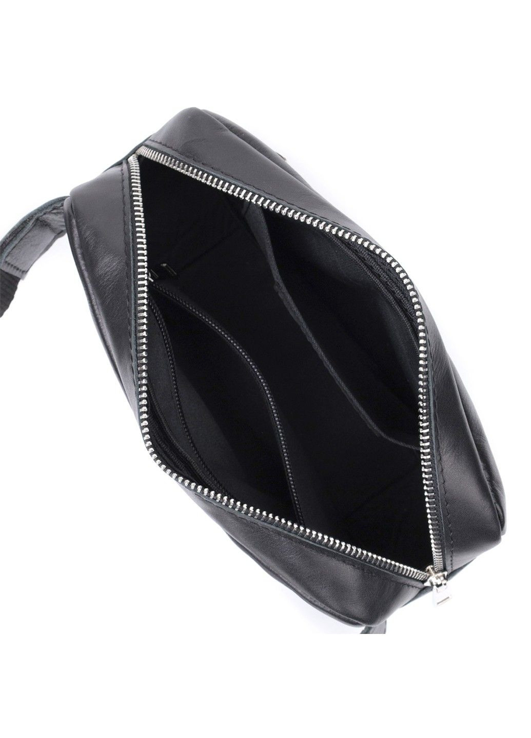 Прямоугольная сумка-бананка для мужчин из натуральной глянцевой кожи 22825 Черная Shvigel (313102107)