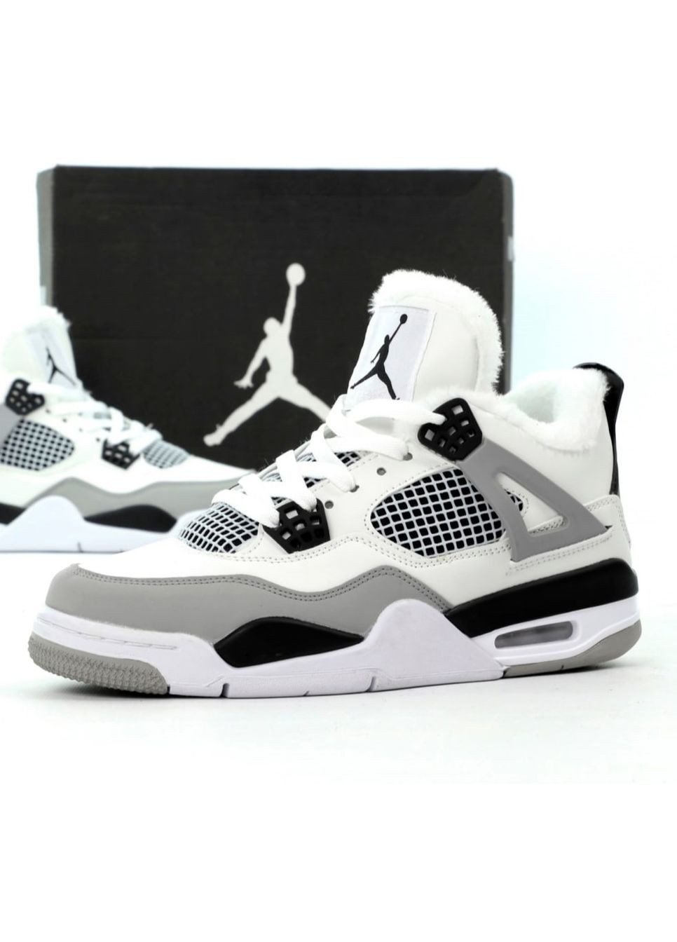 Кросівки зимові жіночі Nike Air Jordan 4 winter gray white fur | Найк Аір Джордан 4 сірі білі з хутром No Brand сірі зими (308072585)