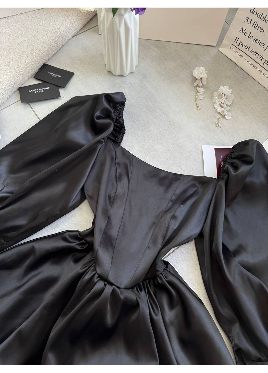 Чорна святковий корсетна сукня з пишною спідницею з королівського атласу — заміри в описі з пишною спідницею GD/GL Модний простір однотонна