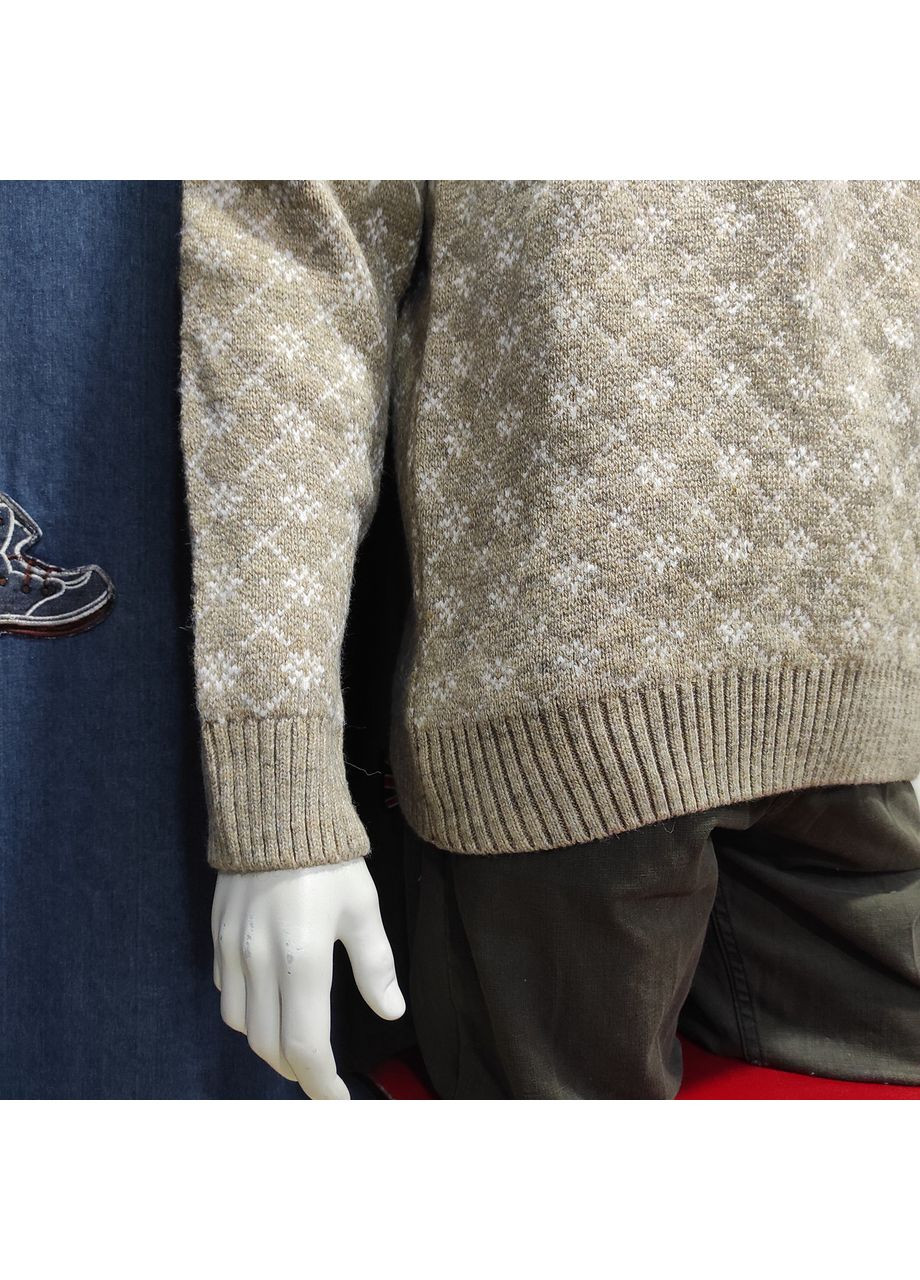 Бежевий зимовий светр чоловічий новорічний орнамент вовна сніжинки теплий беж No Brand