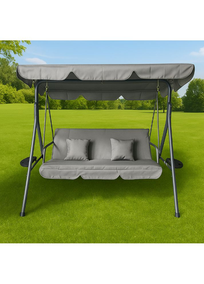 Качели с подушками и подстаканниками на 3 человека Серая LEOBRO (360393303)