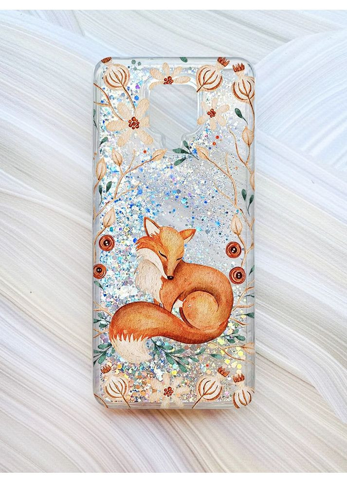 Чехол с плавающими серебряными блестками на Xiaomi Redmi Note 9 Pro/9 Pro Max/9S Лисичка (принт 420) Creative (368775483)