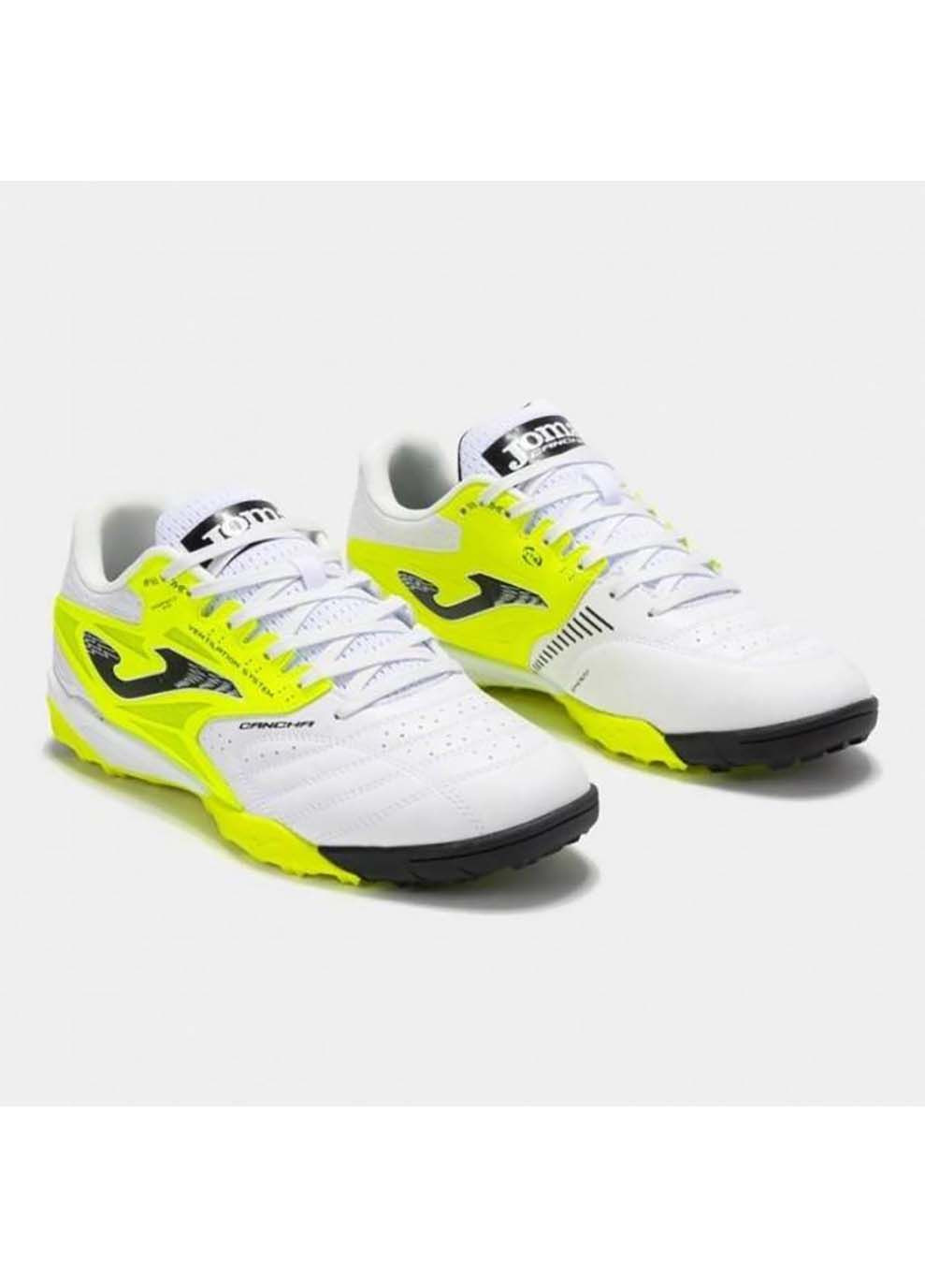 Цветные мужские сороконожки cancha белый лимонный Joma