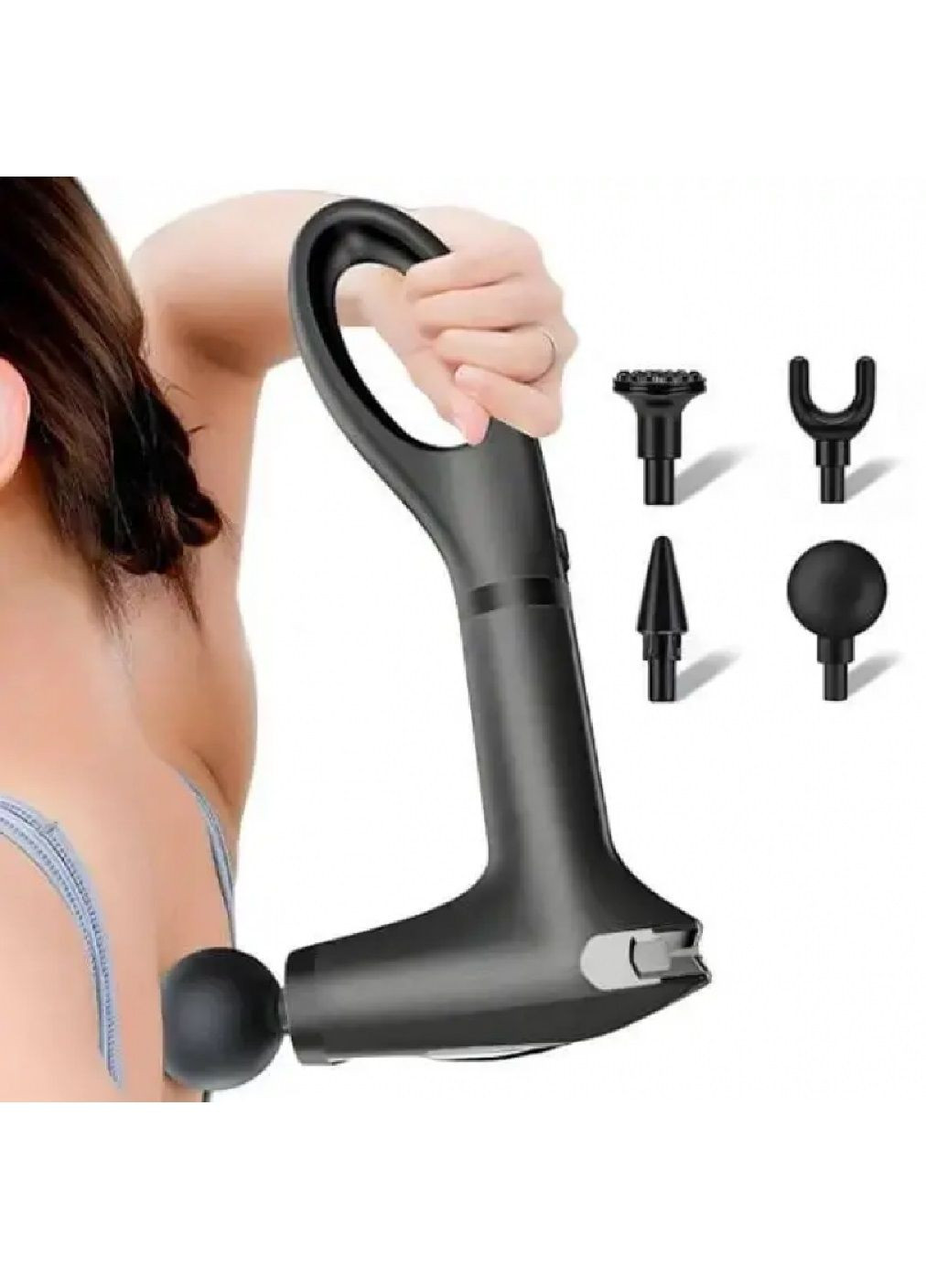 Ручной перкуссионный портативный вибромассажер пистолет массажер для тела с насадками 4 штуки 14.2x4.2x33.3 см (478079-Prob) Unbranded (302413728)