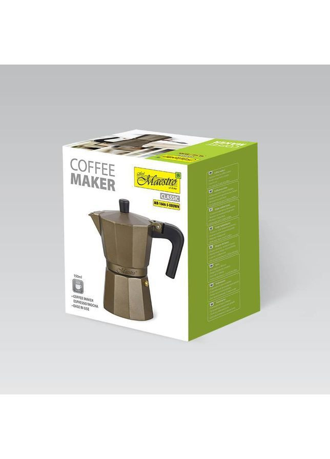 Кавоварка гейзерна MR-1666-3 Brown 150мл алюмінієва Maestro (372992675)