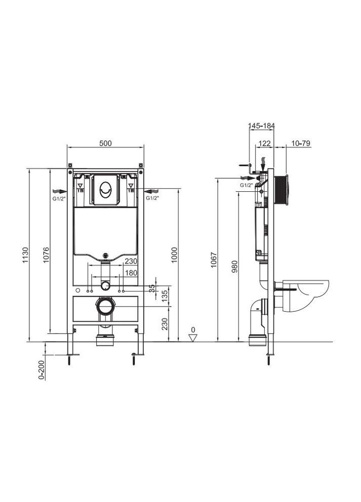 Инсталляция для подвесного унитаза KT-0407 500x126x1150mm, без панели смыва (KR5341) KOER (322513142)